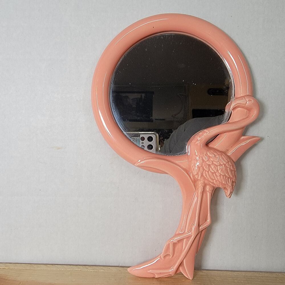 Vintage Peach Flamingo Hand Mirror